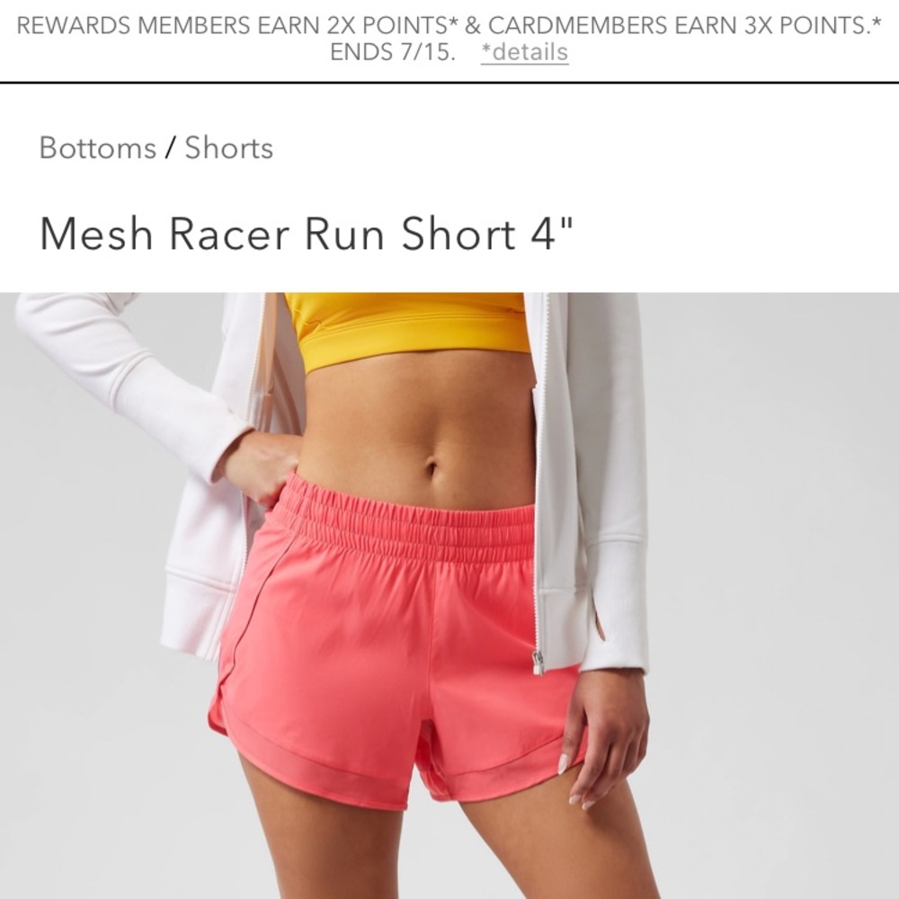 Athleta mesh racer run shorts 4”